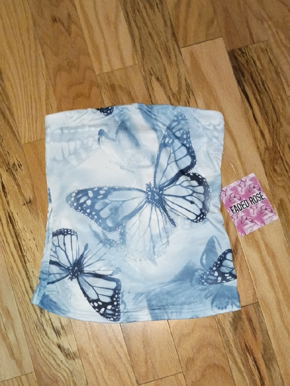 Faded Rose Blue Butterfly Tube Top | Size S